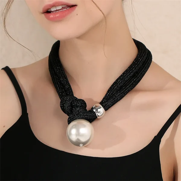 Knotted Rope Necklace with Oversized Pearl Accent - Image 5